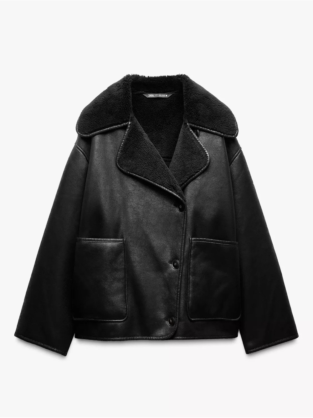 ZARA Black Faux Leather Shearling Jacket